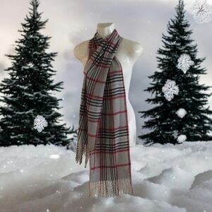 Scarf full-size Unisex grey red with fringe washable nice style unisex